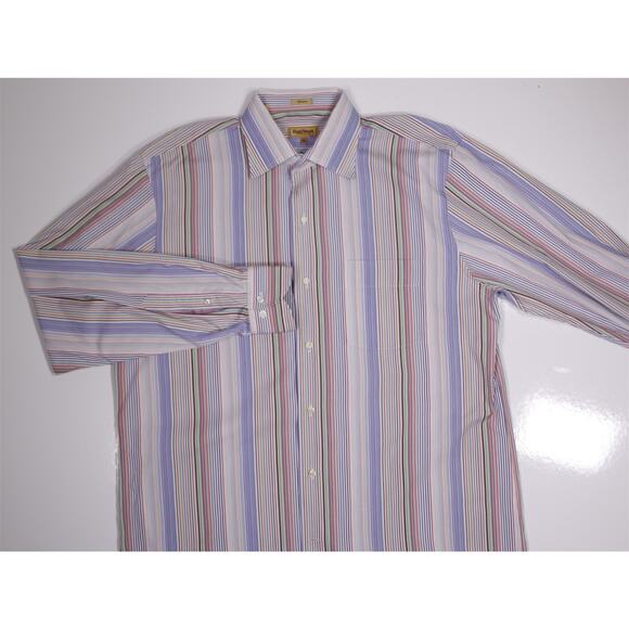 Paul Stuart Men's Rainbow Striped Button-Up Dress Shirt XL - Picture 3 of 7